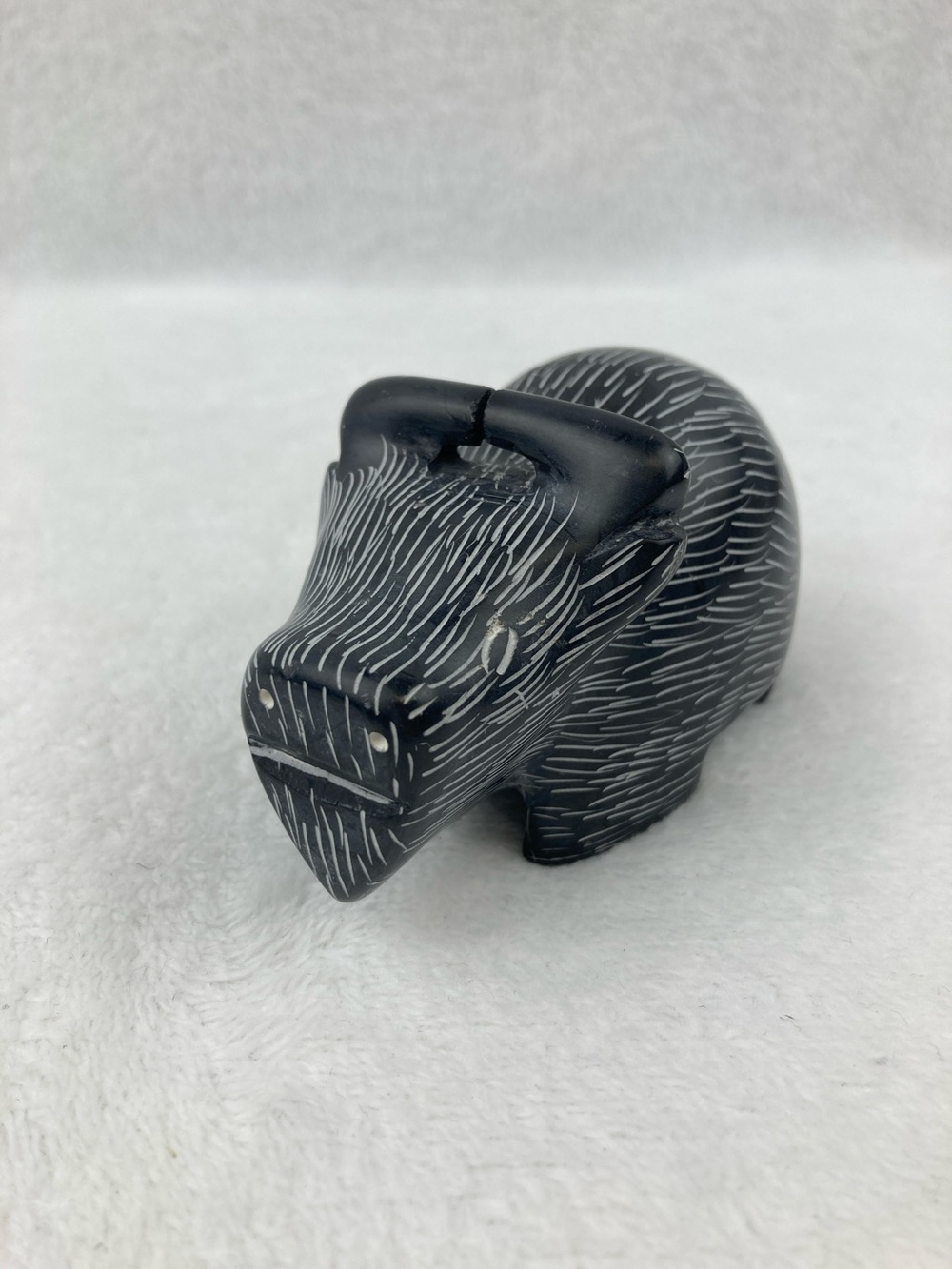Soapstone Hand Carved Buffalo Bison Figurine 3.5” x 2.5”